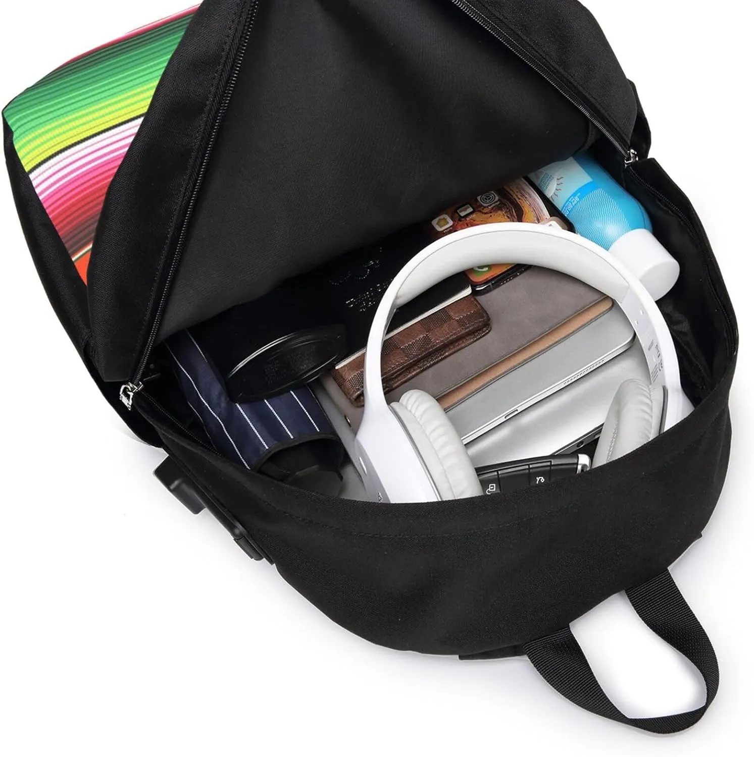 Red Green Blue Mexican Serape Stripes Laptop Backpacks Travel Backpack Casual Business Daypack Sport Rucksack Computer Bag Fits up to 17 Inch Notebook with USB Port