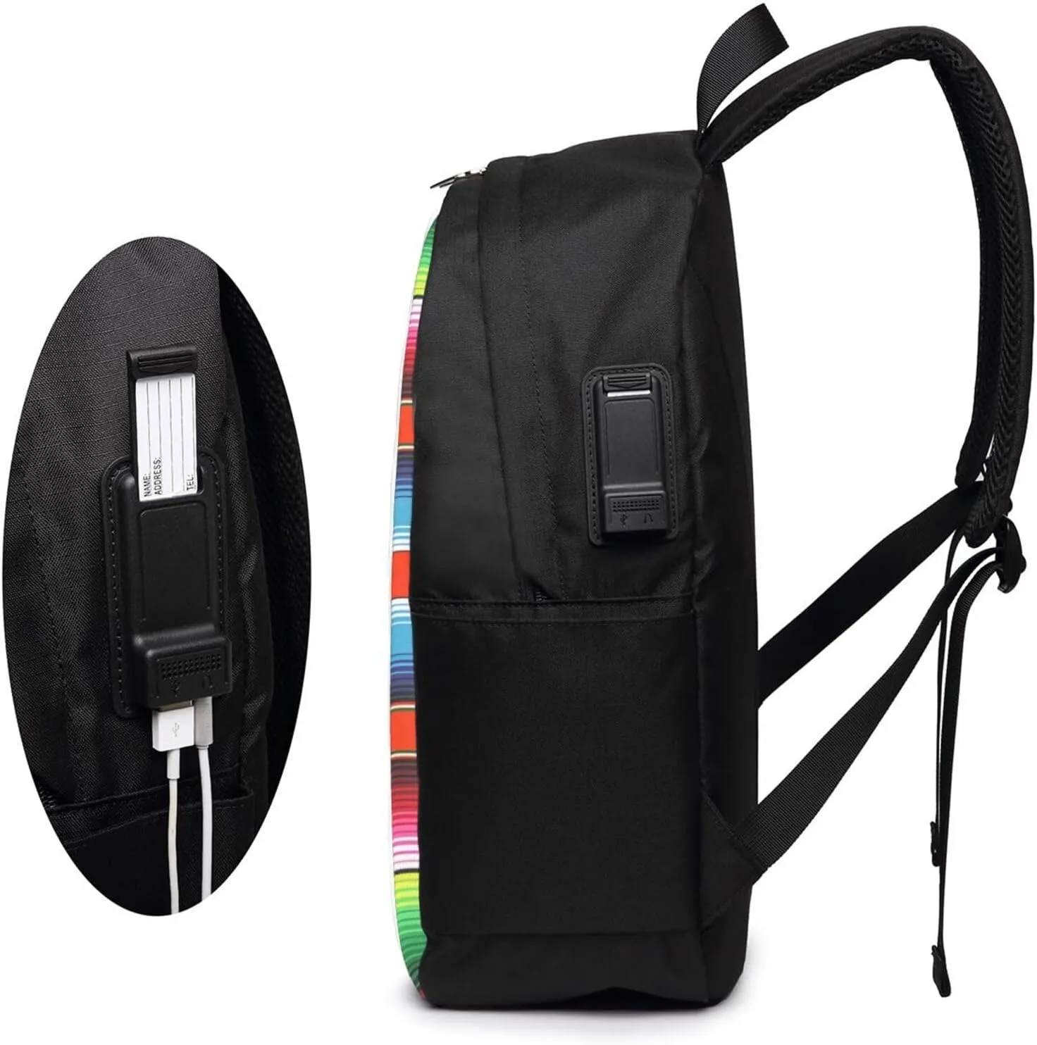 Red Green Blue Mexican Serape Stripes Laptop Backpacks Travel Backpack Casual Business Daypack Sport Rucksack Computer Bag Fits up to 17 Inch Notebook with USB Port