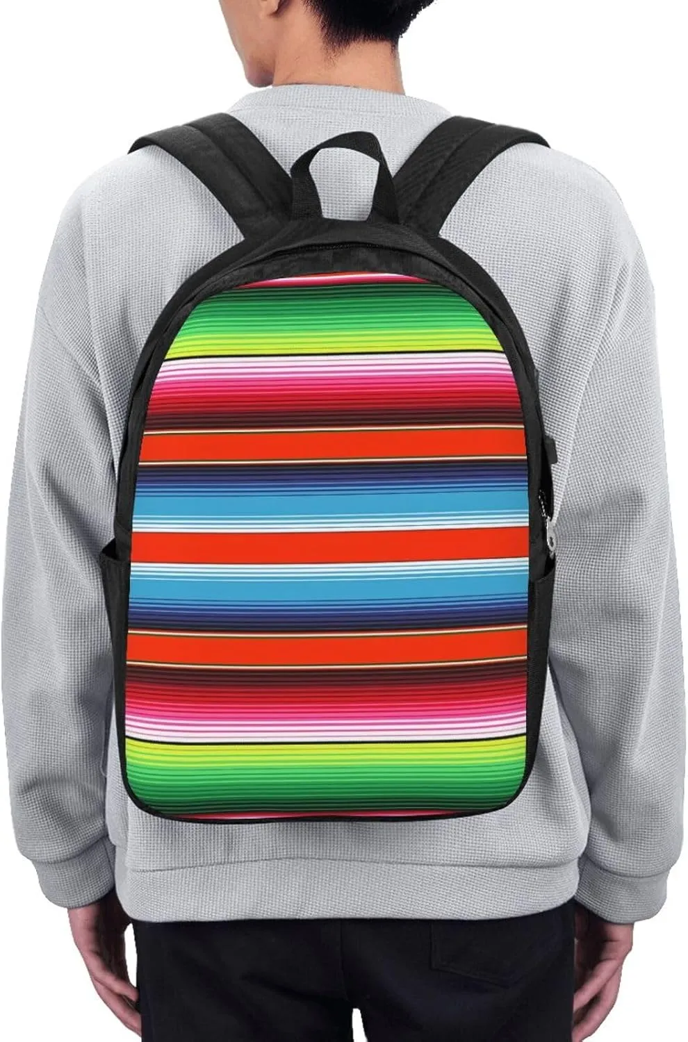 Red Green Blue Mexican Serape Stripes Laptop Backpacks Travel Backpack Casual Business Daypack Sport Rucksack Computer Bag Fits up to 17 Inch Notebook with USB Port