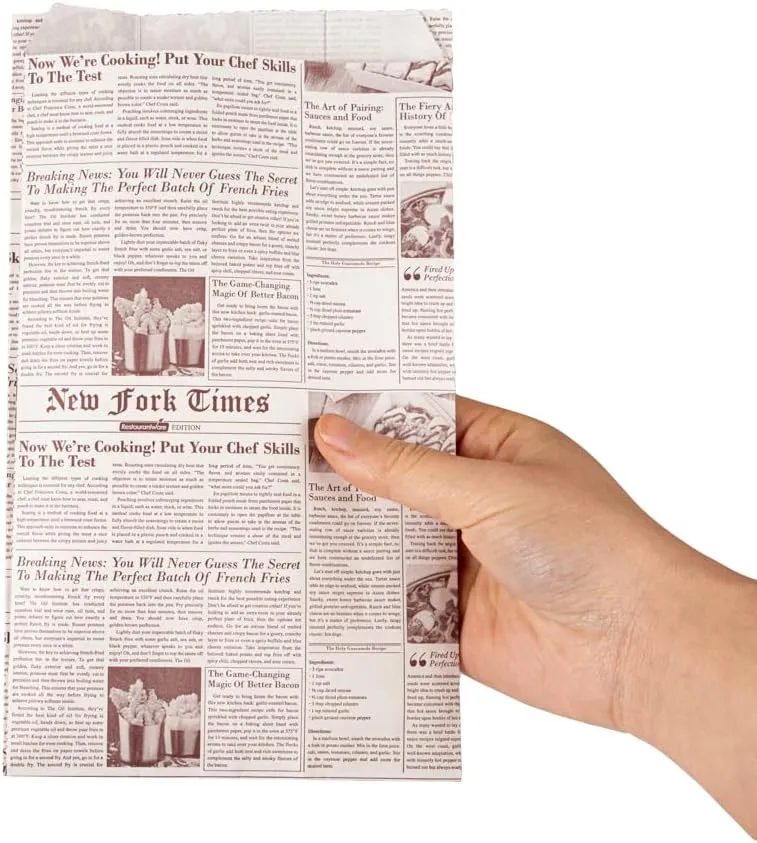 Restaurantware Bag Tek 4.9 x 3 x 8.7 Inch Snack Bags 100 Greaseproof French Fry Bags - Durable Microwavable Sepia Newsprint Paper Treat Bags Freezable With Pinch Bottom And Side Gussets