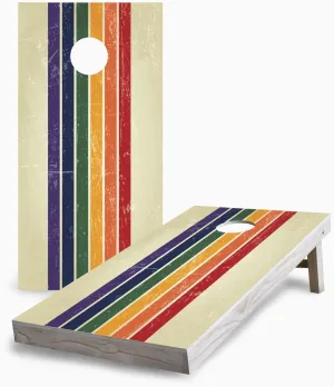 Retro Rainbow Corn Hole Board Game Set - Choose Accessories - Includes 2 Boards, 8 Bags and More