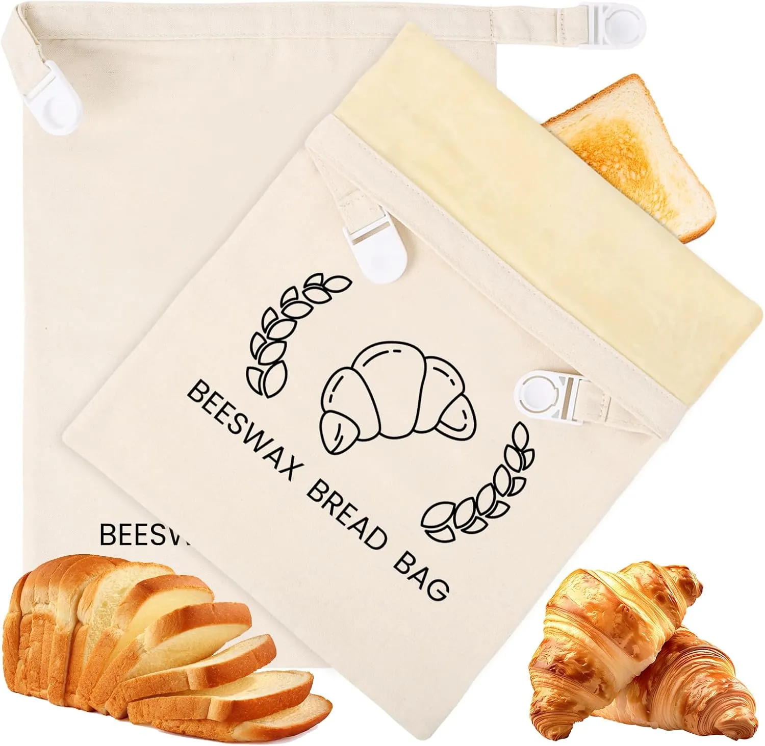 Reusable Beeswax Bread Bags for Homemade Sourdough - 2 Pack XL 17x12 Inch Cotton Linen Storage, Keep Bread Fresh & Easy Clean