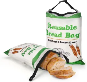 Reusable Bread Bags with Zipper & Clip, Fresh Keeping Extra Large Bread Bags - Washable Freezer Safe Storage for Homemade Bread, Sourdough & Baked Goods, Food Container, 2 Pack