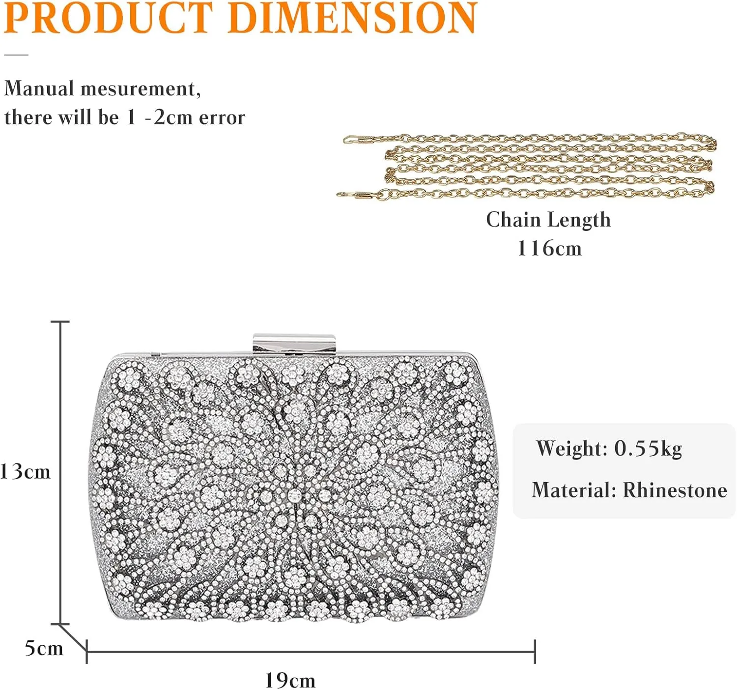 Rhinestone Evening Bag for Women Crystal Clutch Bag Glitter Handbag Bridal Wedding Purse