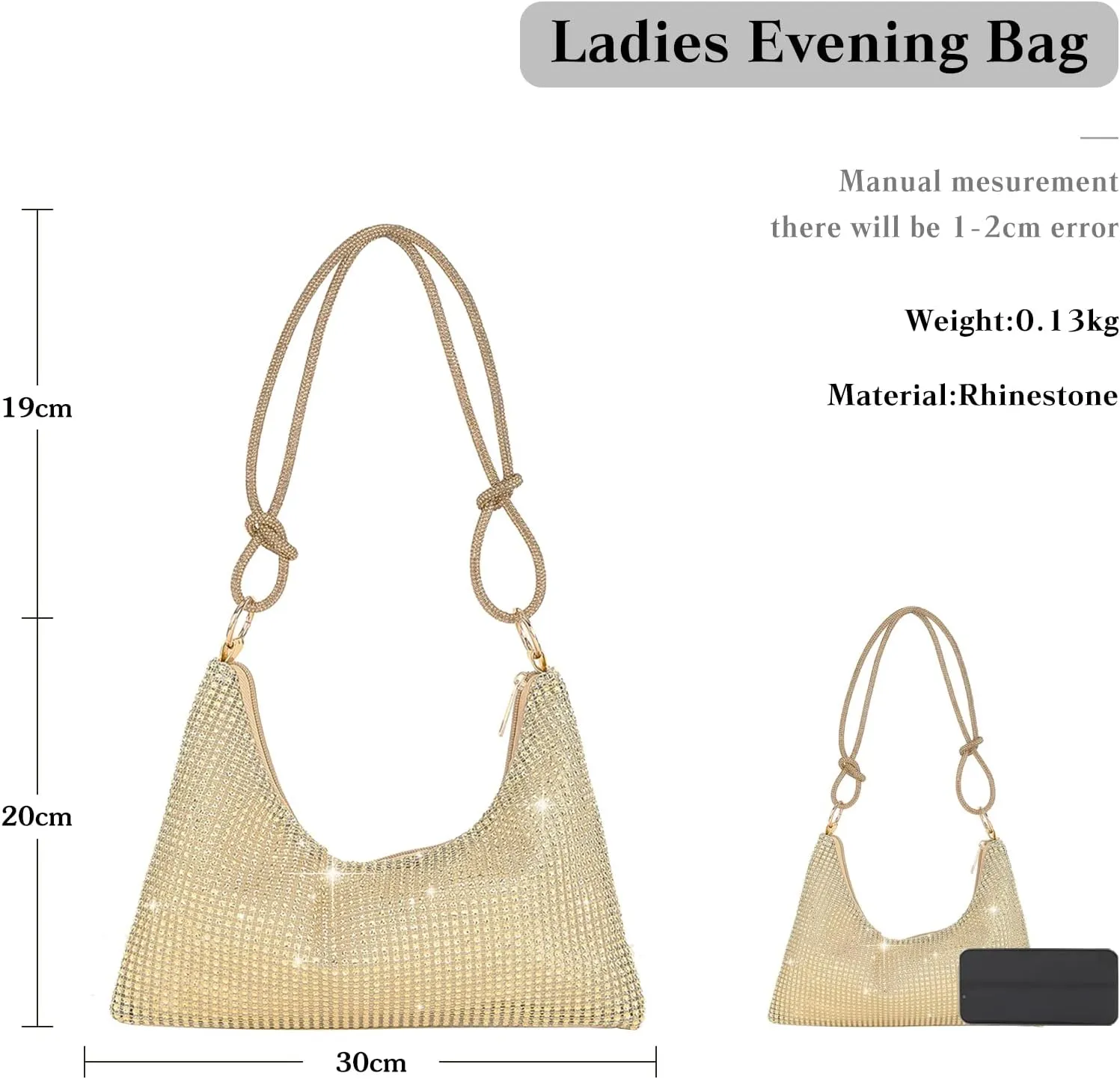 Rhinestone Purses for Women Crystal Clutch Bag Wedding Purse Bling Hobo Bag