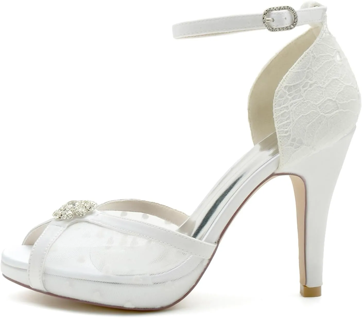 Rhinestones Wedding for Shoes Bride Open Toe Formal Party Dress Shoes Adjustable Strap Women's Heeled Sandals Ballerinas