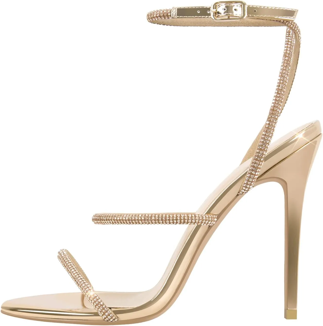 richealnini Rhinestone Stiletto Heels Sandals for Women Crystal Straps Buckle Up Party Dress