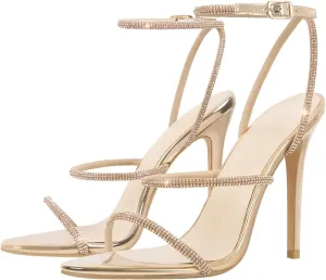 richealnini Rhinestone Stiletto Heels Sandals for Women Crystal Straps Buckle Up Party Dress