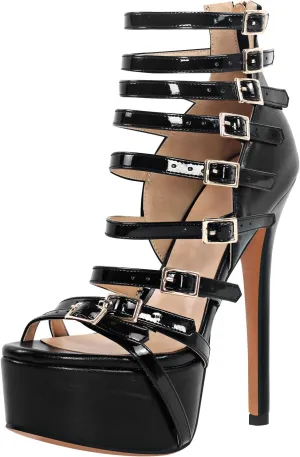 richealnini Women's Crisscross Platform Stiletto High Heels Strappy Sandals with Zipper