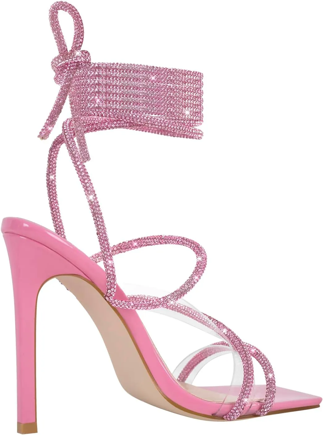 richealnini Women's Sparkly Clear Lace Up Ankle Strap High Heel Sandals