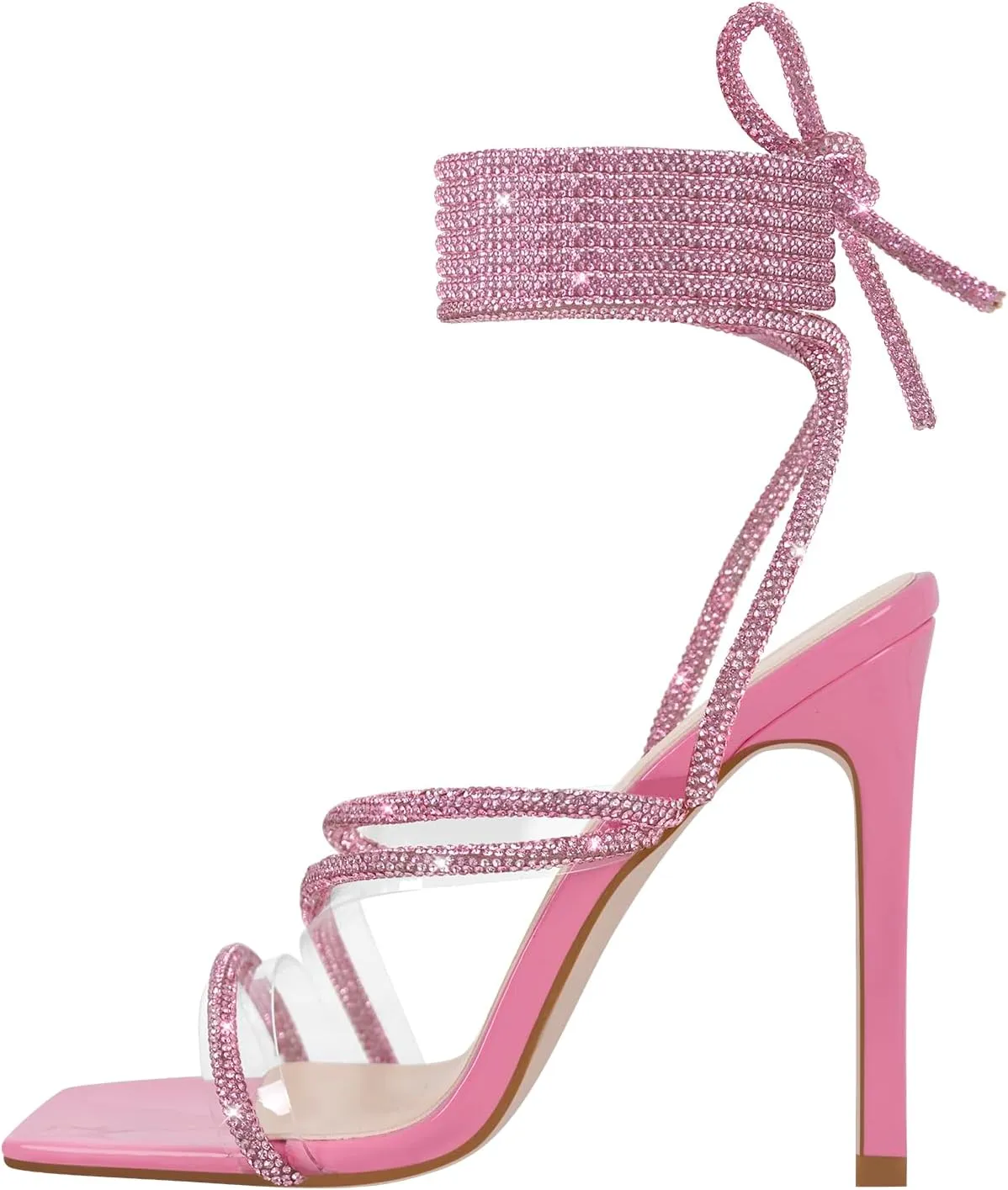 richealnini Women's Sparkly Clear Lace Up Ankle Strap High Heel Sandals