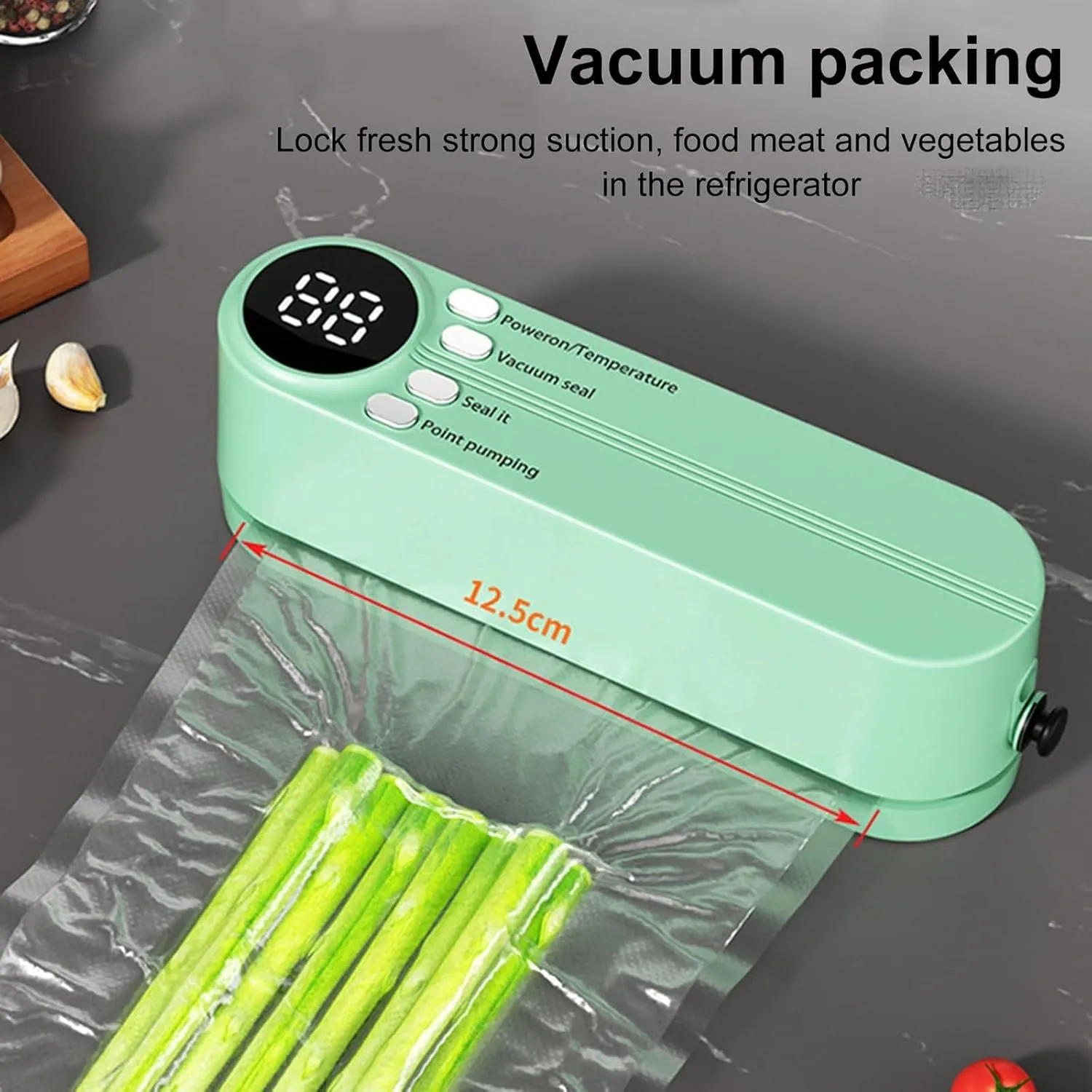 Rightfavour Mini Vacuum Sealer Wireless Portable with 5 Vacuum Bags, 2025 New Rechargeable Vacuum Sealer Machine, Digital Display Food Preservation for Dry/Moist Food Storage (Green)