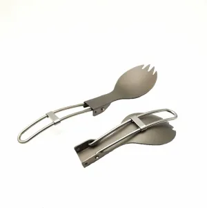 RISON-Titanium Folding Spork Ultra Light and Premium Quality 2PCS Camping Silver Spork Folding Handle for Camping Backpacking Hiking Fishing or other Outdoor Activities