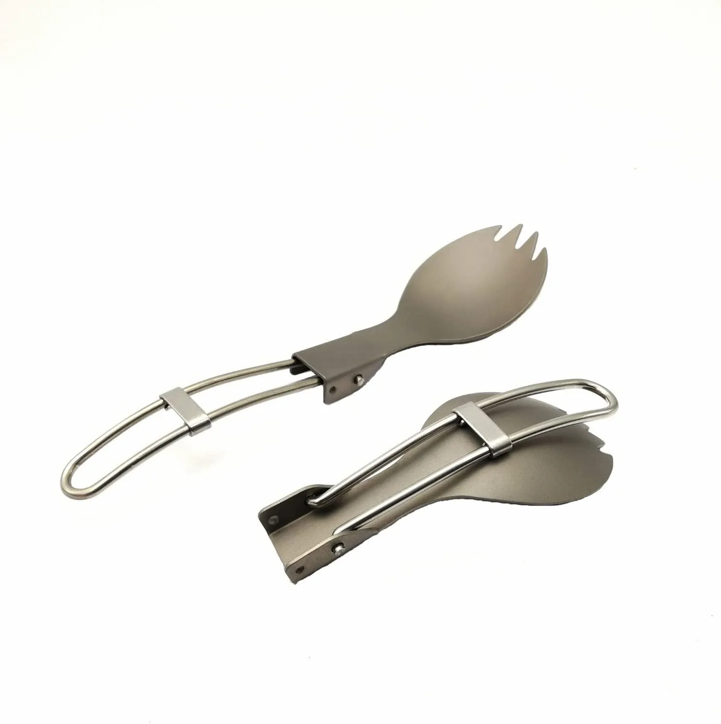 RISON-Titanium Folding Spork Ultra Light and Premium Quality 2PCS Camping Silver Spork Folding Handle for Camping Backpacking Hiking Fishing or other Outdoor Activities