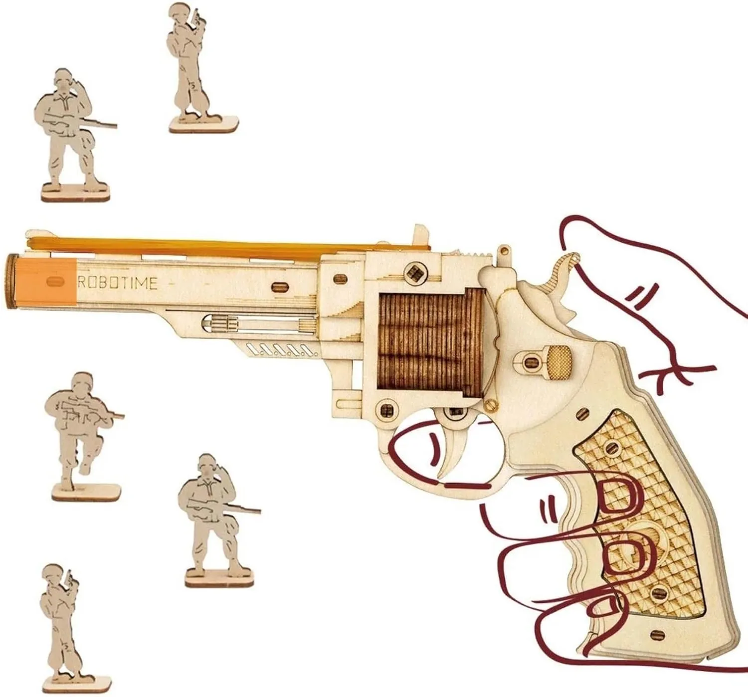 ROBOTIME 3D Wooden Puzzle Rubber Band Gun Model Toy DIY Craft Kits | Brain Teaser Gifts for Kids & Adults(Corsac M60)