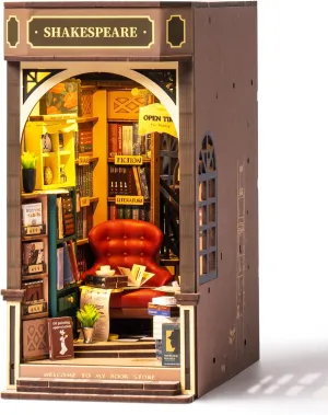 Rolife DIY Book Nook Kit 3D Wooden Puzzles for Adults 8.6" Bookstore Miniature House Kit Booknook Bookshelf Insert Decor with LED Lights Craft Kits Unique Gifts for Him Her