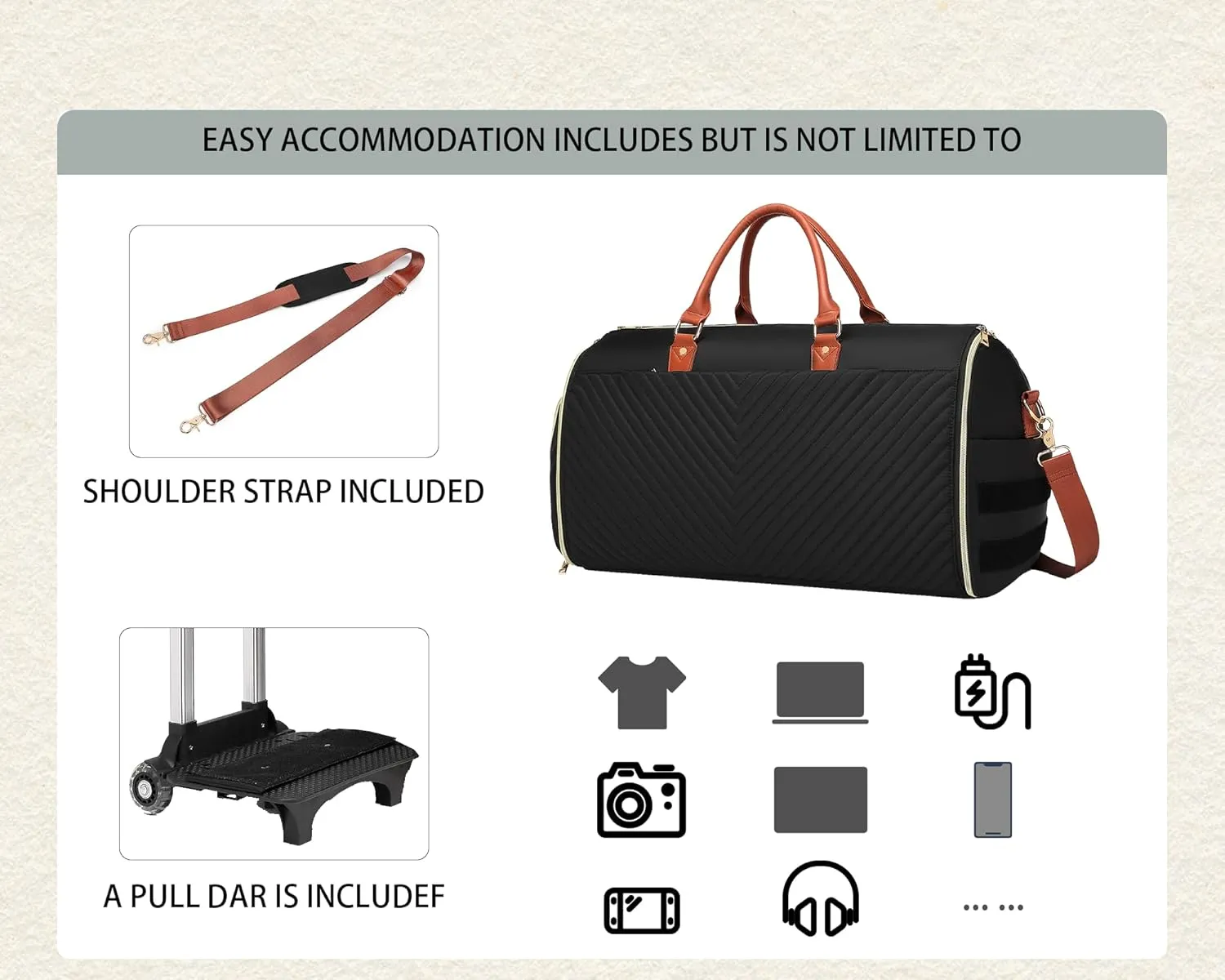 Rolling Garment Bag with Wheels & Shoe Compartment, (24"x10"x13") TSA Approved Carry On Luggage for Business Travel, Oxford Fabric Waterproof Hanging Suit Bag with Wheels (Black)