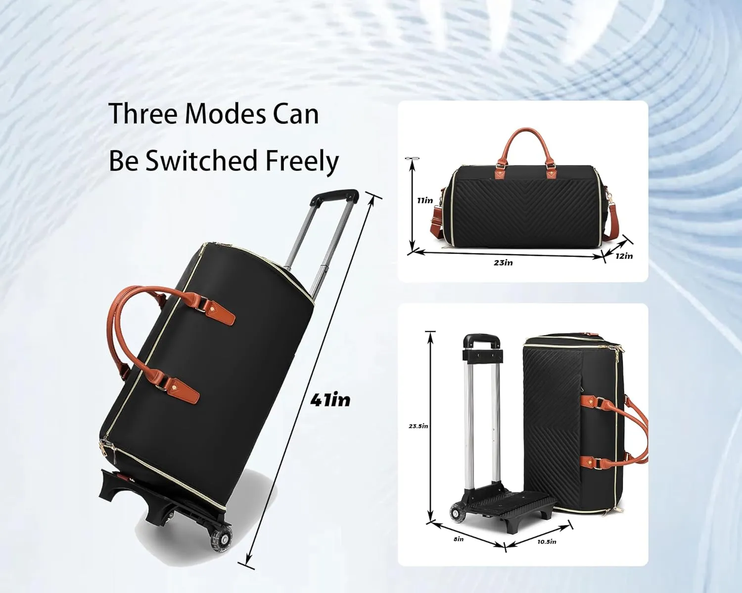 Rolling Garment Bag with Wheels & Shoe Compartment, (24"x10"x13") TSA Approved Carry On Luggage for Business Travel, Oxford Fabric Waterproof Hanging Suit Bag with Wheels (Black)