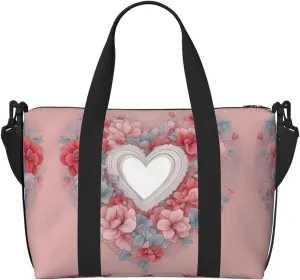 Romantic Heart Print Portable Travel Duffel Bag,Ideal For Business And Private Travel