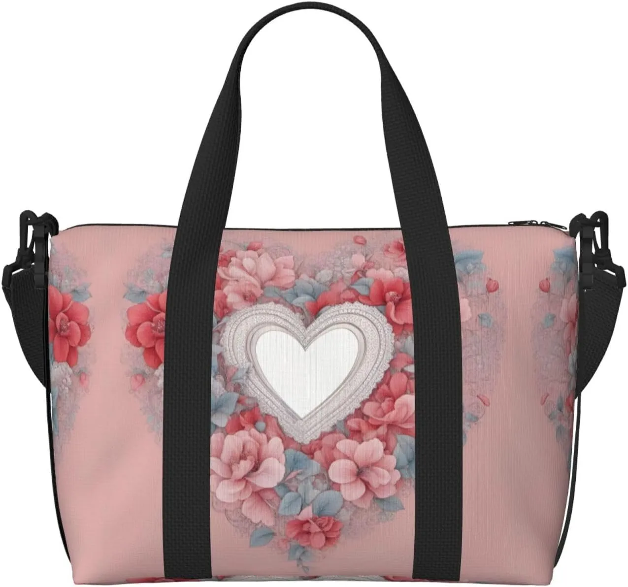 Romantic Heart Print Portable Travel Duffel Bag,Ideal For Business And Private Travel