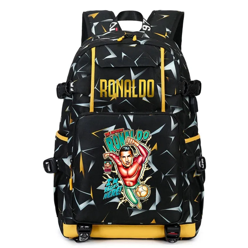 Ronaldo kids school bag printed student backpack, casual children's, large capacity outdoor travel bag, suitable for teenagers