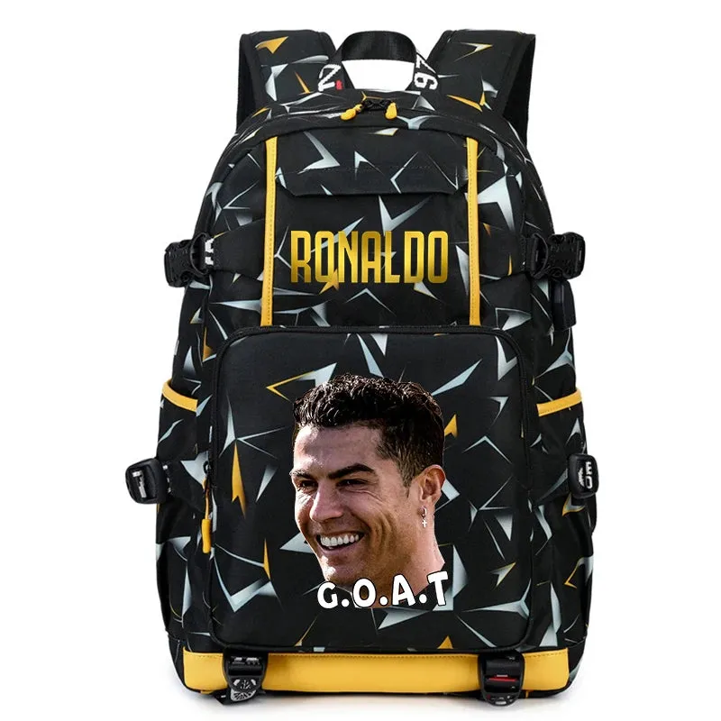 Ronaldo kids school bag printed student backpack, casual children's, large capacity outdoor travel bag, suitable for teenagers