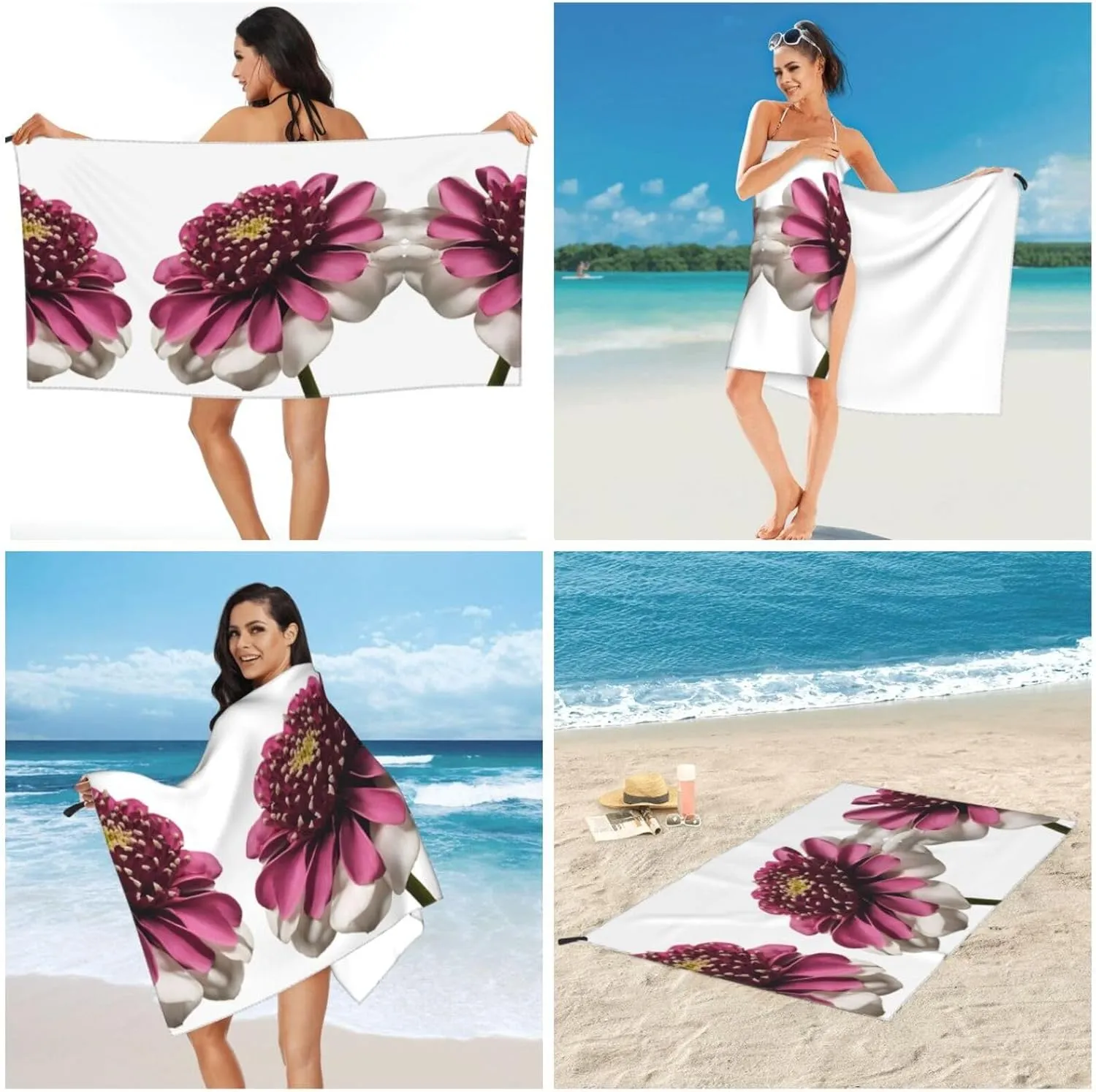 Rose Flower Premium Compact Microfiber Travel Towel-Featherlight & Quick Dry,Sand-Resistant Beach Towel for Swimming,Camping,Vacation Essentials with Carry Pouch