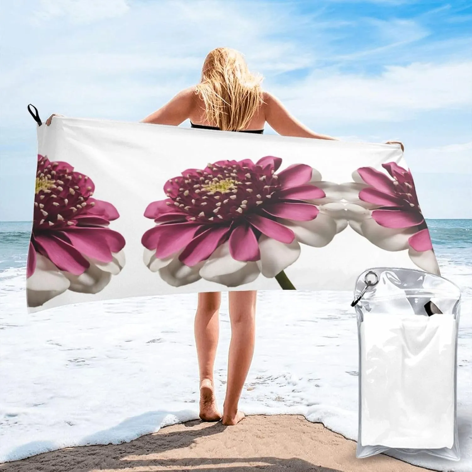 Rose Flower Premium Compact Microfiber Travel Towel-Featherlight & Quick Dry,Sand-Resistant Beach Towel for Swimming,Camping,Vacation Essentials with Carry Pouch