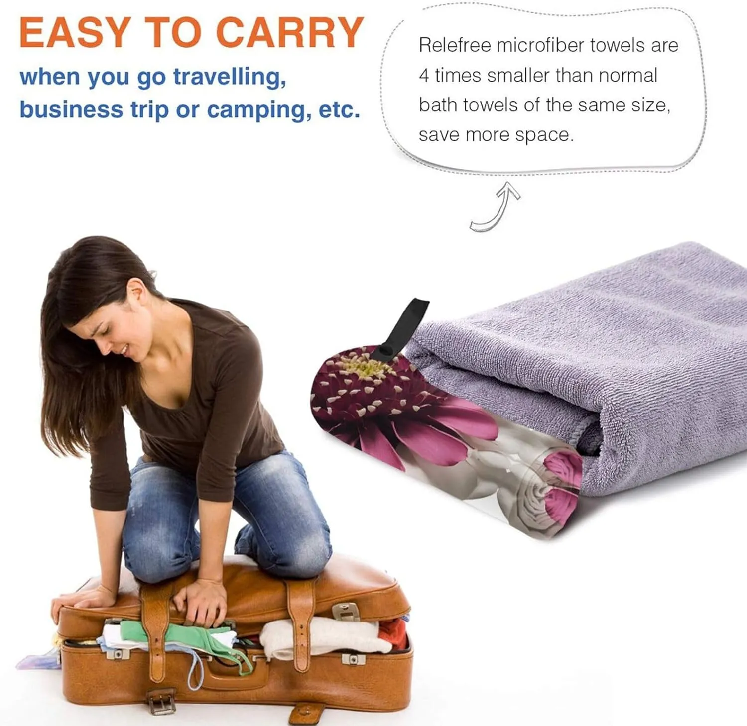 Rose Flower Premium Compact Microfiber Travel Towel-Featherlight & Quick Dry,Sand-Resistant Beach Towel for Swimming,Camping,Vacation Essentials with Carry Pouch