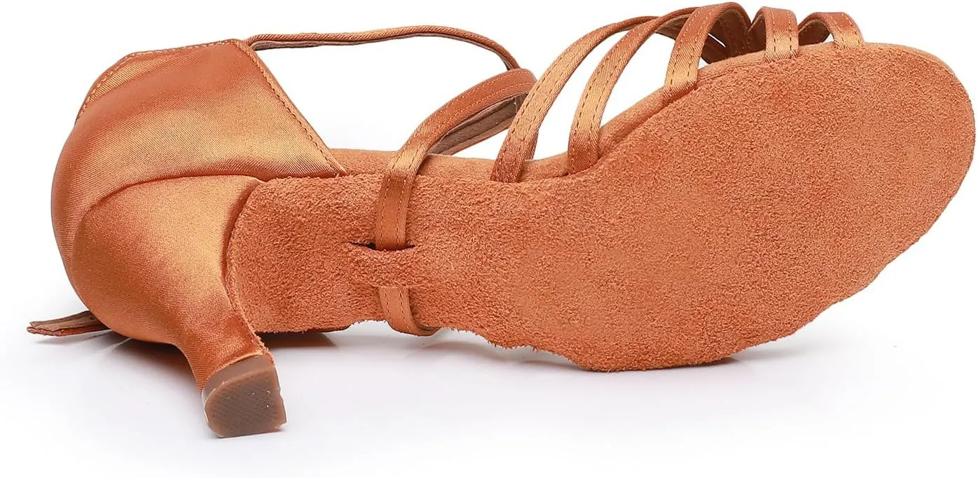 Rosefinch Women's Latin Dance Shoes Satin Professional Ballroom Salsa Practice Performance Wedding Dancing Shoes