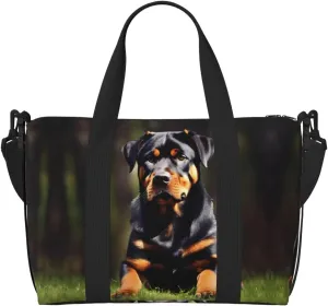 Rottweiler Wallpaper Women Travel Duffel Bag, Large Weekender Carry-On Tote, Gym Workout Bag,Mommy Hospital Bag
