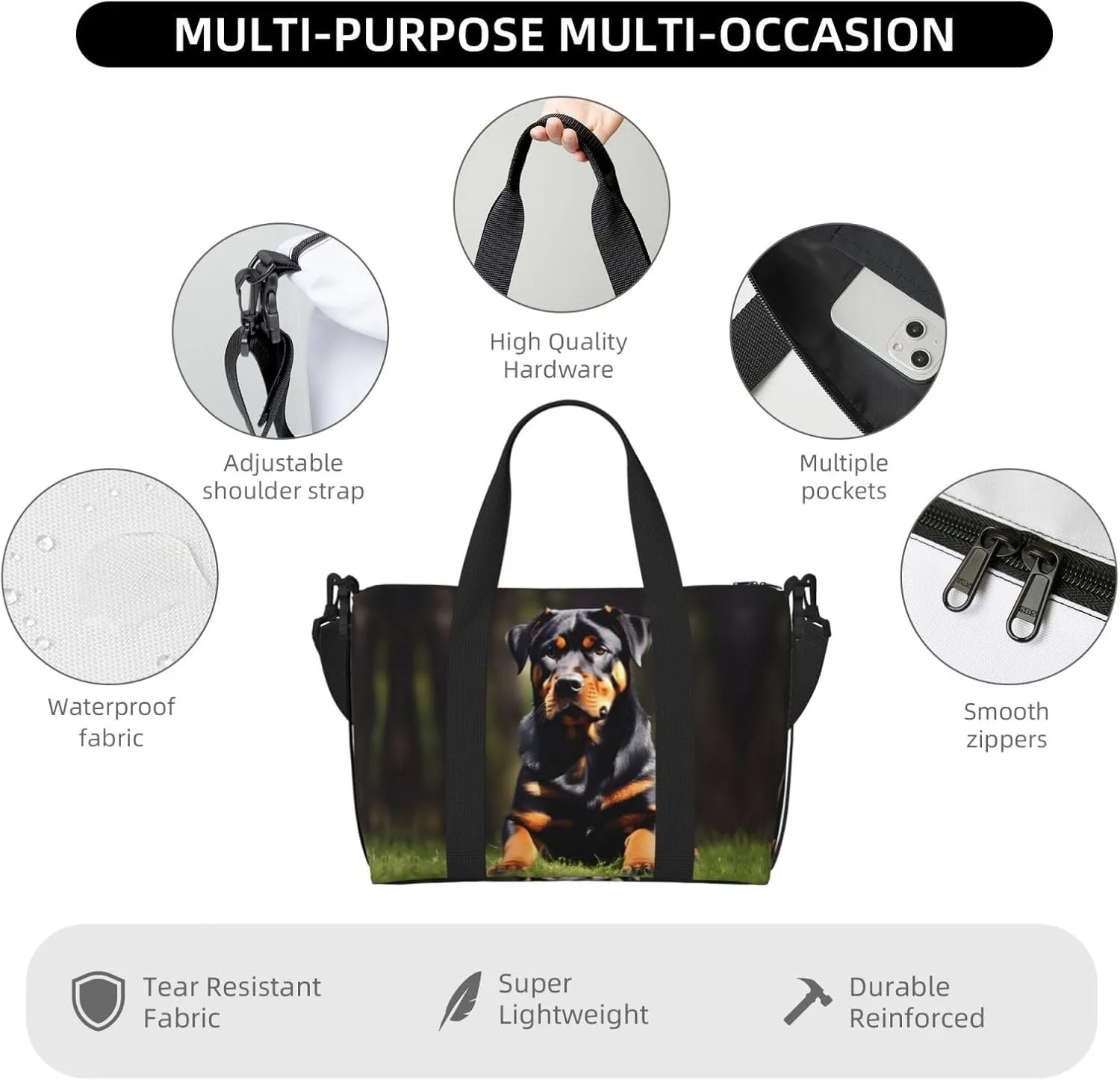 Rottweiler Wallpaper Women Travel Duffel Bag, Large Weekender Carry-On Tote, Gym Workout Bag,Mommy Hospital Bag