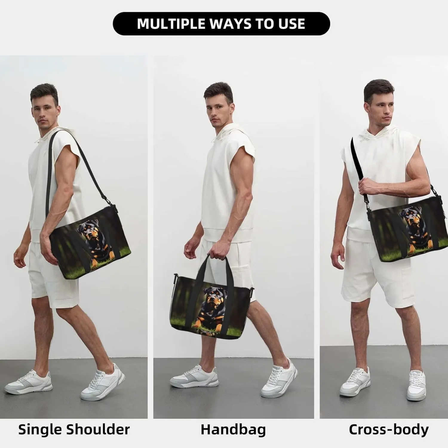 Rottweiler Wallpaper Women Travel Duffel Bag, Large Weekender Carry-On Tote, Gym Workout Bag,Mommy Hospital Bag