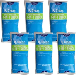 Rx Clear Multi-Functional 4-in-1 Swimming Pool Shock | 99% Sodium Dichloro-s-Triazinetrione Dihydrate | Kills Bacteria and Algae | One-Pound Bags | 6-Pack