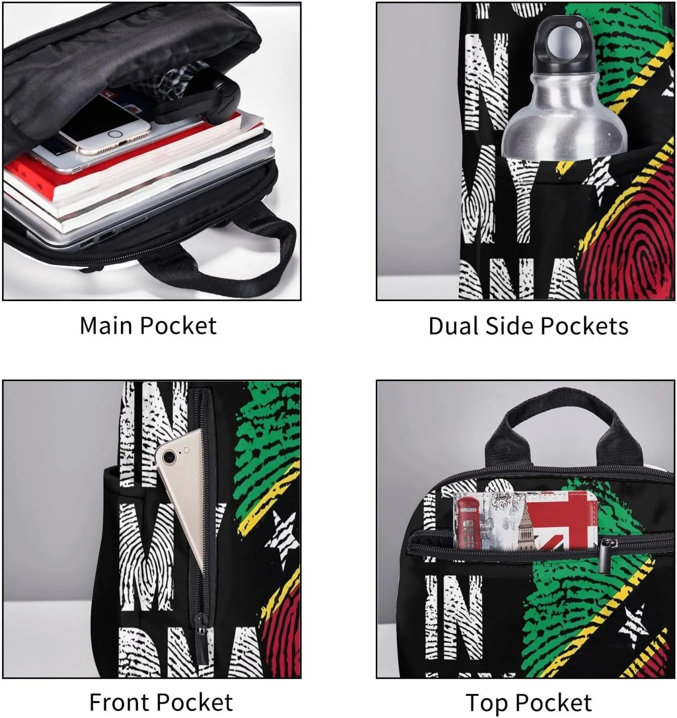 Saint Kitts Nevis Roots Flag Fingers Casual Laptop Backpack Travel Rucksack Sports Daypack Adjustable Strap Bags with Multi-Pockets for Working Running Camping