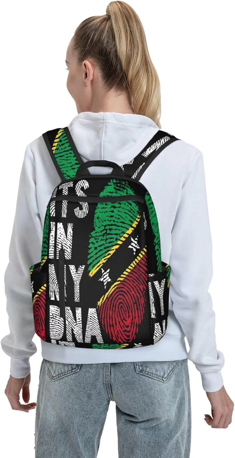Saint Kitts Nevis Roots Flag Fingers Casual Laptop Backpack Travel Rucksack Sports Daypack Adjustable Strap Bags with Multi-Pockets for Working Running Camping
