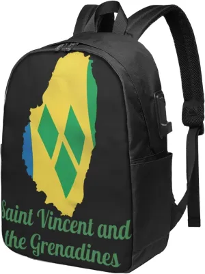 Saint Vincent and the Grenadines Map Flag Laptop Backpacks Travel Backpack Casual Business Daypack Sport Rucksack Computer Bag Fits up to 17 Inch Notebook with USB Port