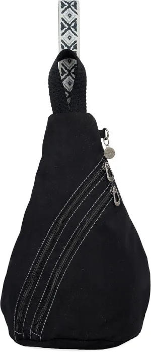Sakroots On The Go Sling Backpack in Eco Twill, Adjustable Sling Strap, Black