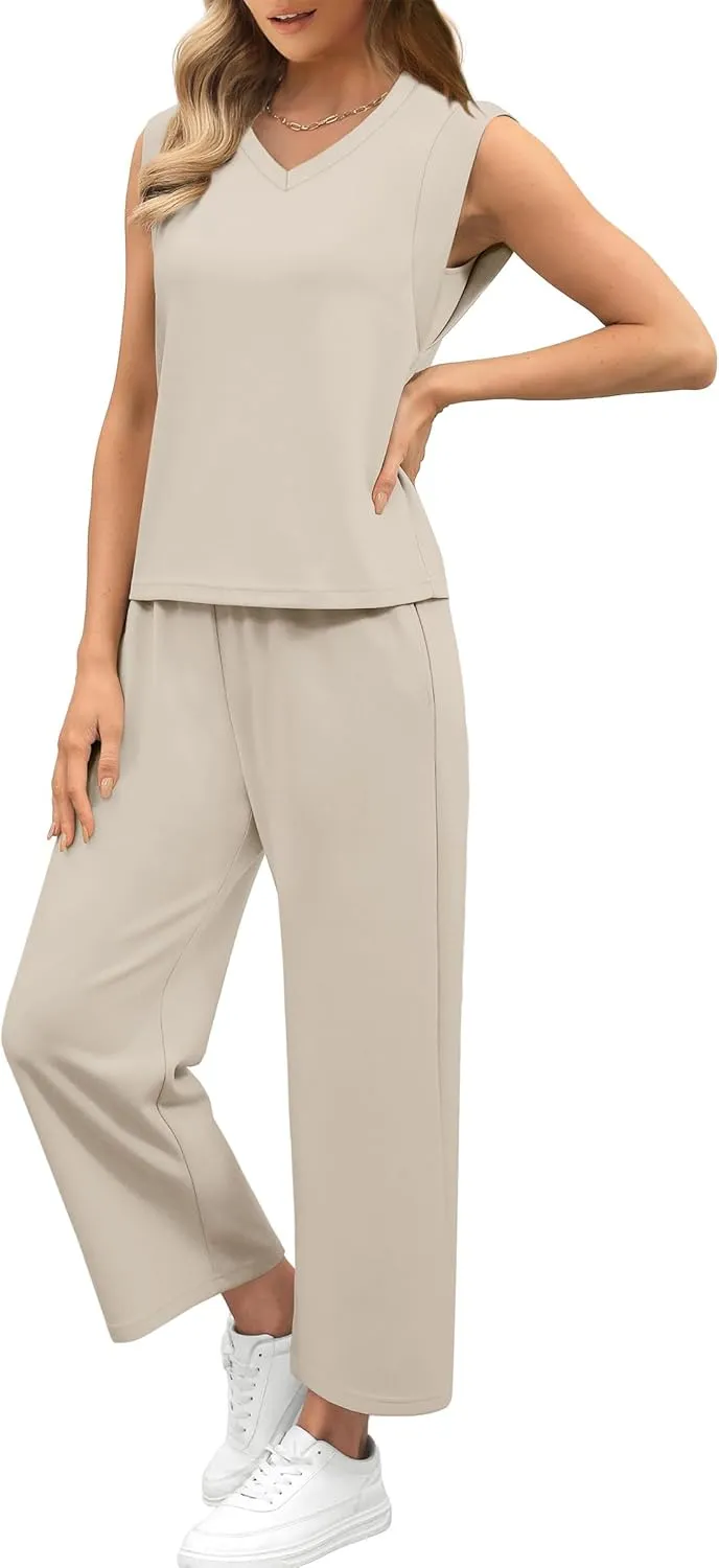 SAMPEEL Two Piece Sets for Women Summer Vacation Travel Outfits Business Casual Outfits Matching Sets Women Clothing