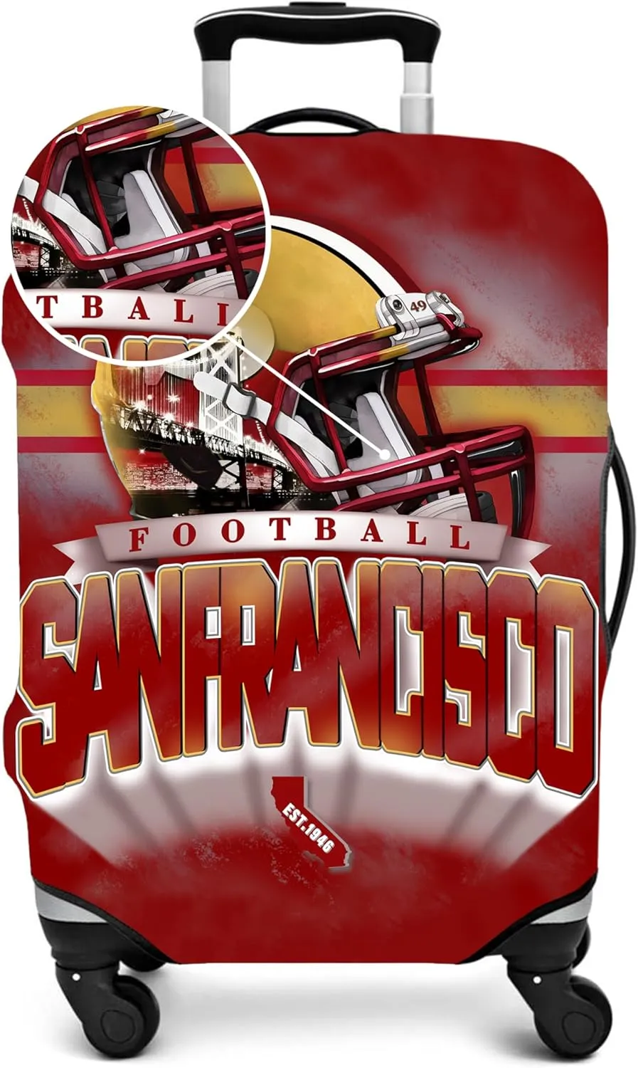 San Francisco City Luggage Cover, Football Team Suitcase Protector for Travel, Business, Vacation - Fits 18-20 Inch