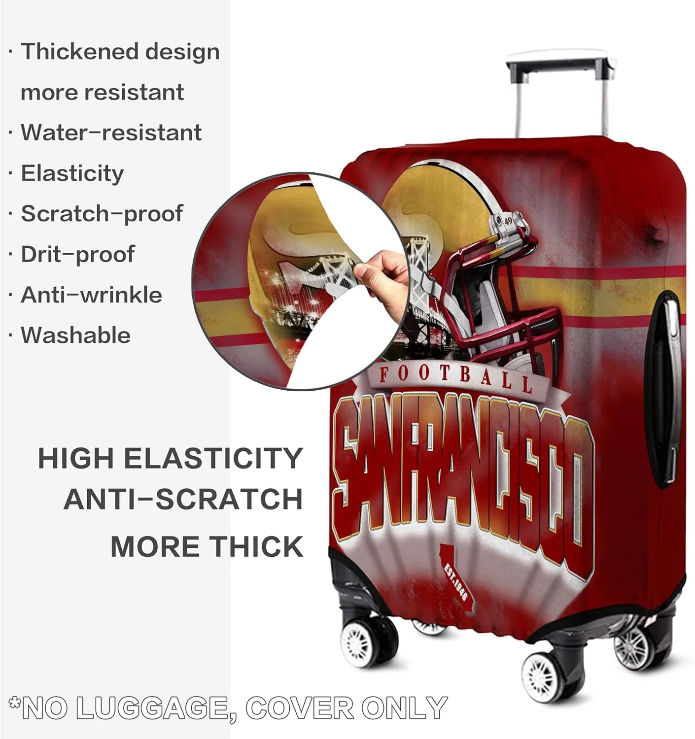 San Francisco City Luggage Cover, Football Team Suitcase Protector for Travel, Business, Vacation - Fits 18-20 Inch