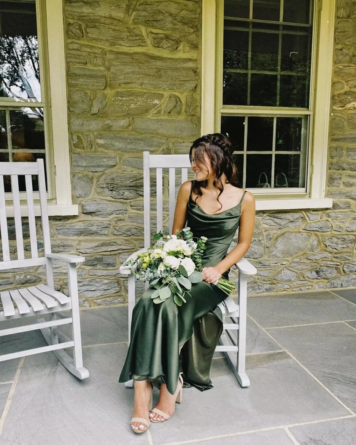 Satin Bridesmaid Dress for Women Spaghetti Straps Slit Prom Dress Formal