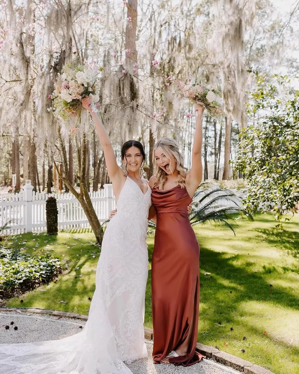 Satin Bridesmaid Dress for Women Spaghetti Straps Slit Prom Dress Formal