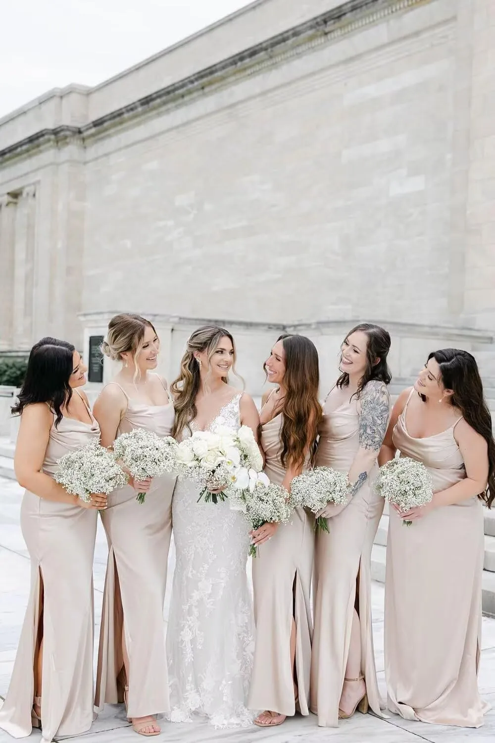 Satin Bridesmaid Dress for Women Spaghetti Straps Slit Prom Dress Formal