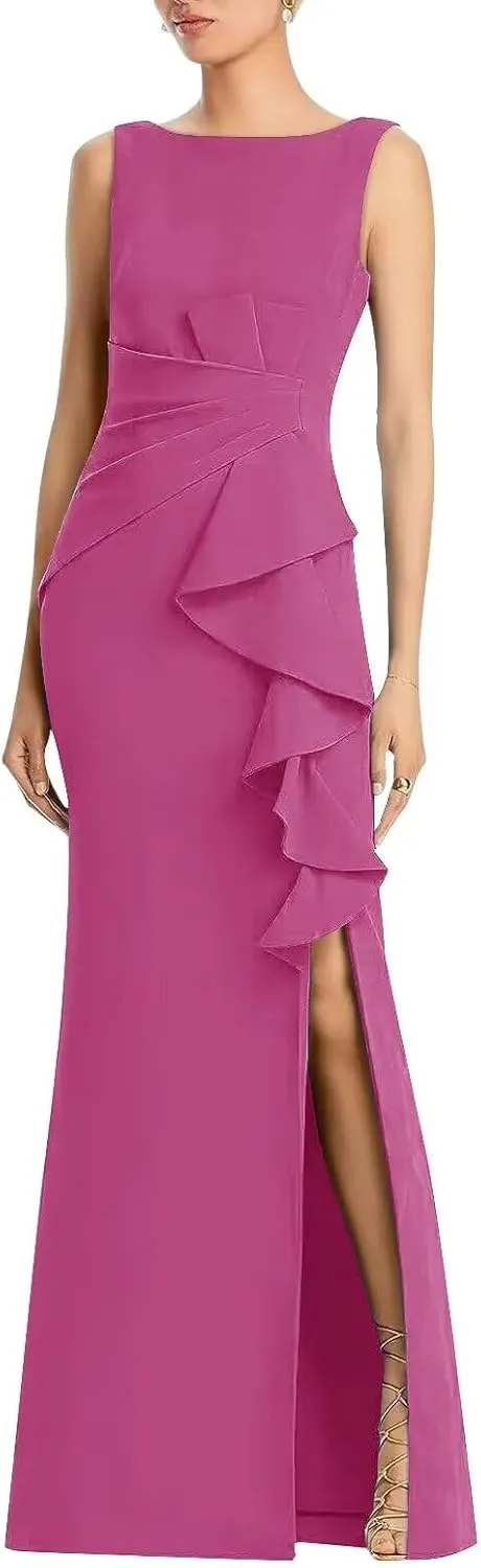 Satin Mother of Bride Dresses for Wedding Long Mermaid Formal Dresses with Slit
