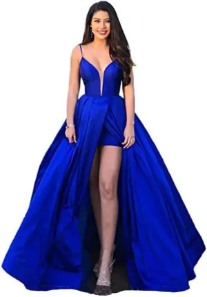 Satin Prom Dress Spaghetti Straps Open Back Dresses for Women 2024 Party with Slit and Pockets