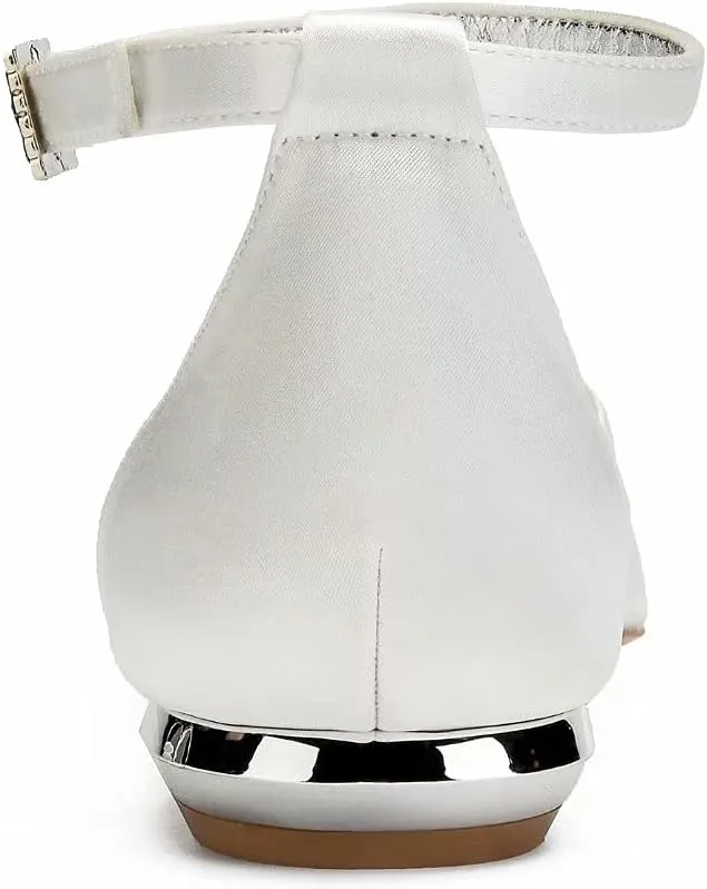 Satin Rhinestones Wedding Flats Shoes for Bride Pointed Toe Prom Evening Bridal Party Dress Flats Women 5047-63