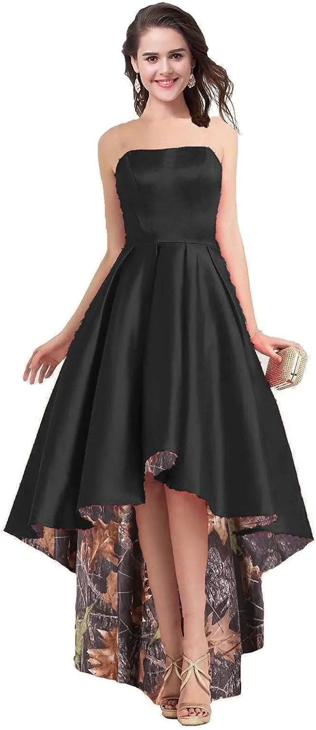 Satin with Camo Country Wedding Bridal Dresses High Low Reception Prom Dress 2025