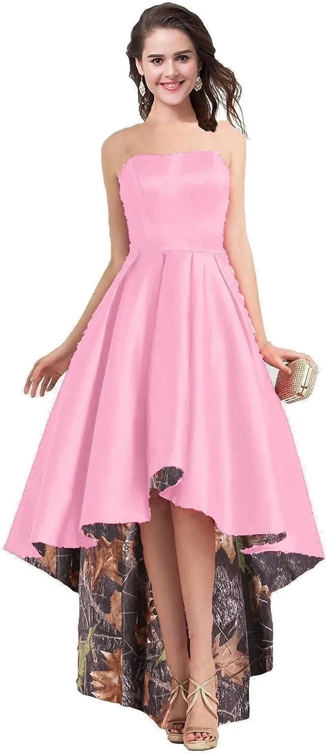 Satin with Camo Country Wedding Bridal Dresses High Low Reception Prom Dress 2025