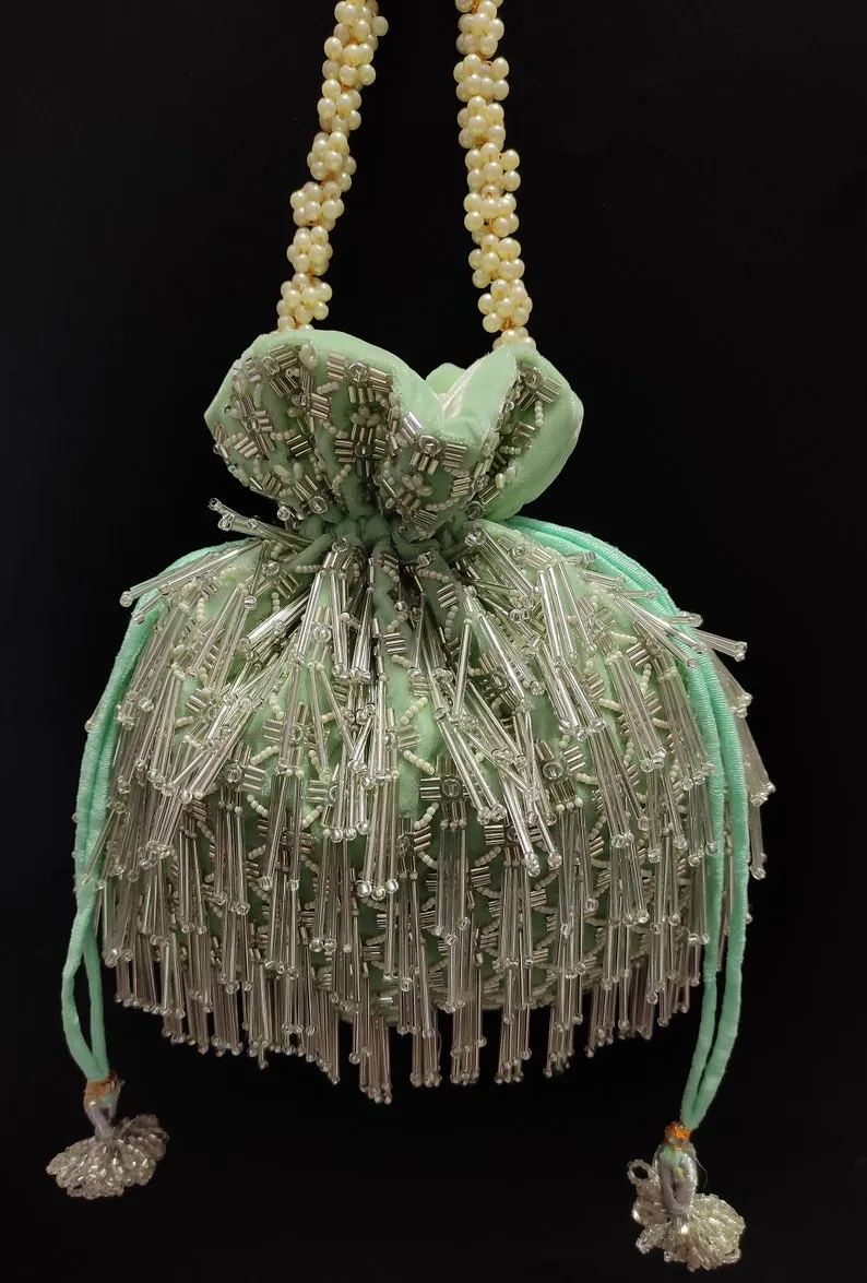 Sea Green Beaded embroidered Potli - Rent